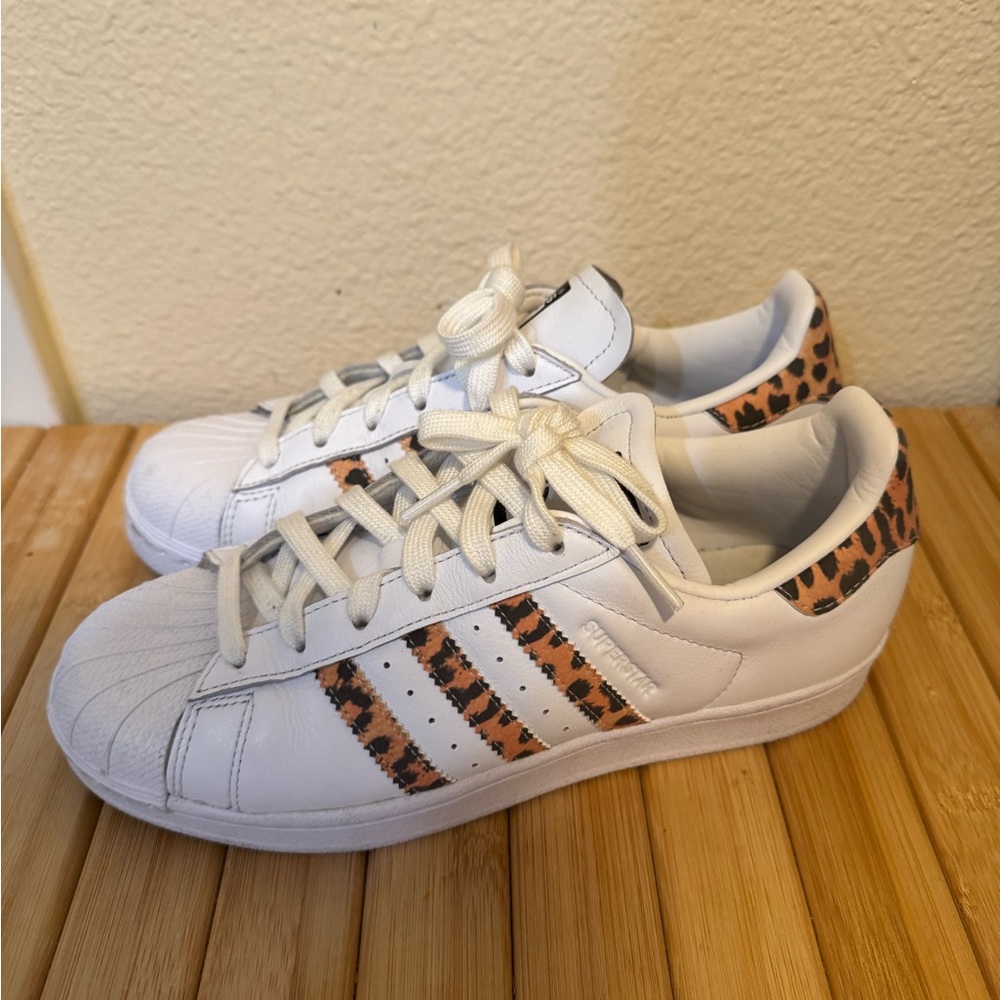 Adidas Superstar Sneakers with Leopard Print Stripes